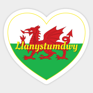 Llanystumdwy Wales UK Wales Flag Heart Sticker